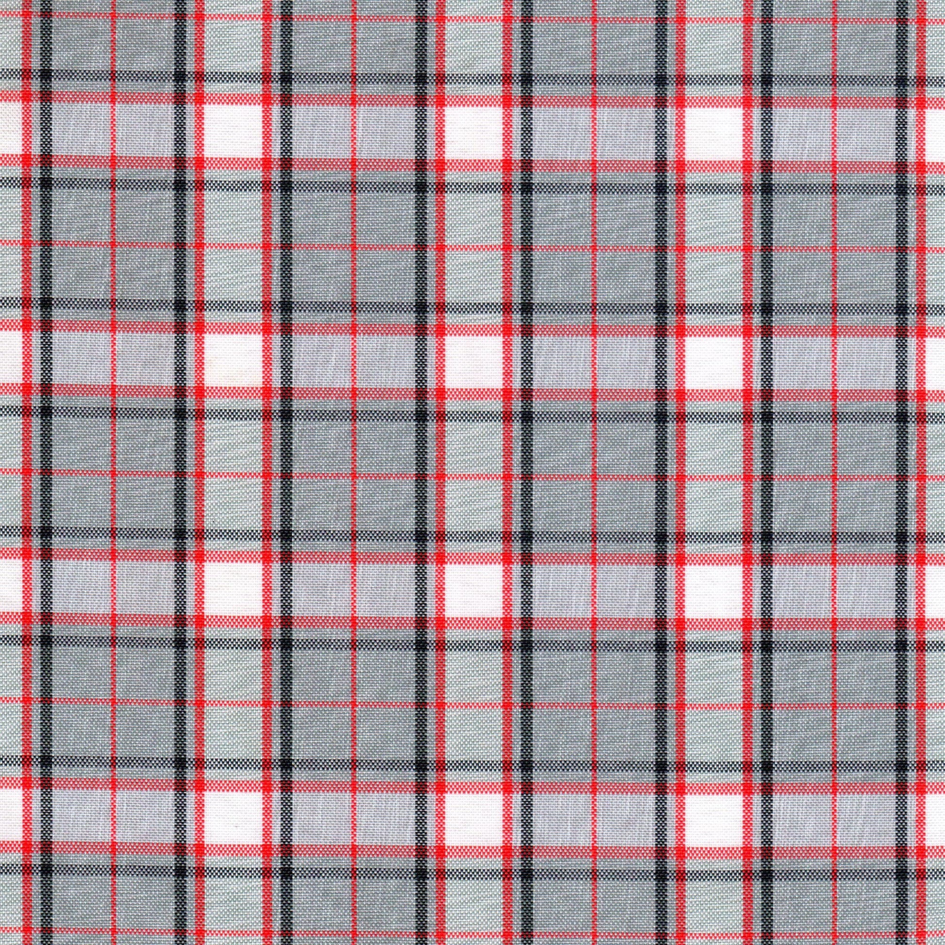 Tela moline de poliéster SchoolLine: tela a cuadros rojo, negro y gris para uniformes escolares e institucionales.