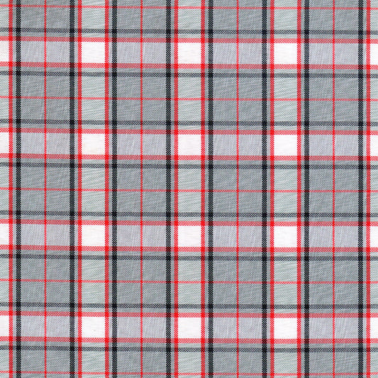 Tela moline de poliéster SchoolLine: tela a cuadros rojo, negro y gris para uniformes escolares e institucionales.