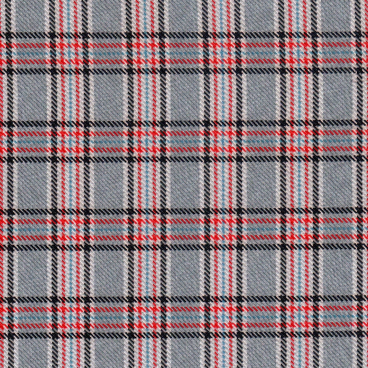 Tela diagonal de poliéster gris con cuadros y rayas rojas; ideal para uniformes escolares e institucionales de SchoolLine