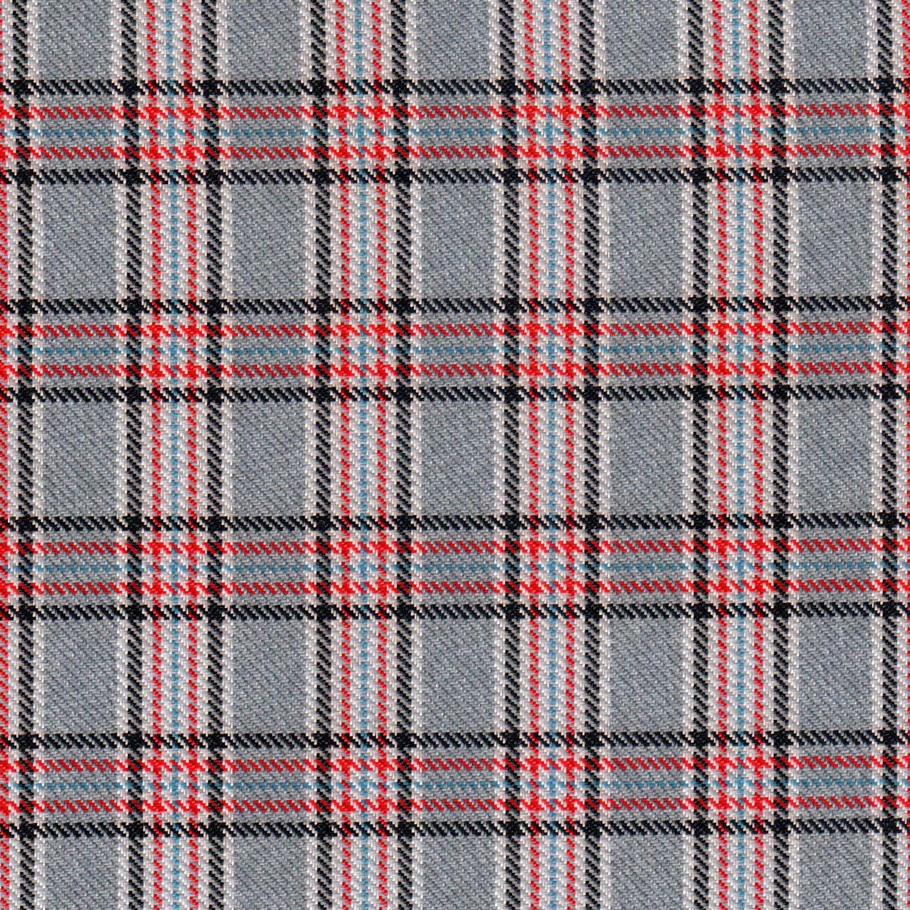 Tela diagonal de poliéster gris con cuadros y rayas rojas; ideal para uniformes escolares e institucionales de SchoolLine