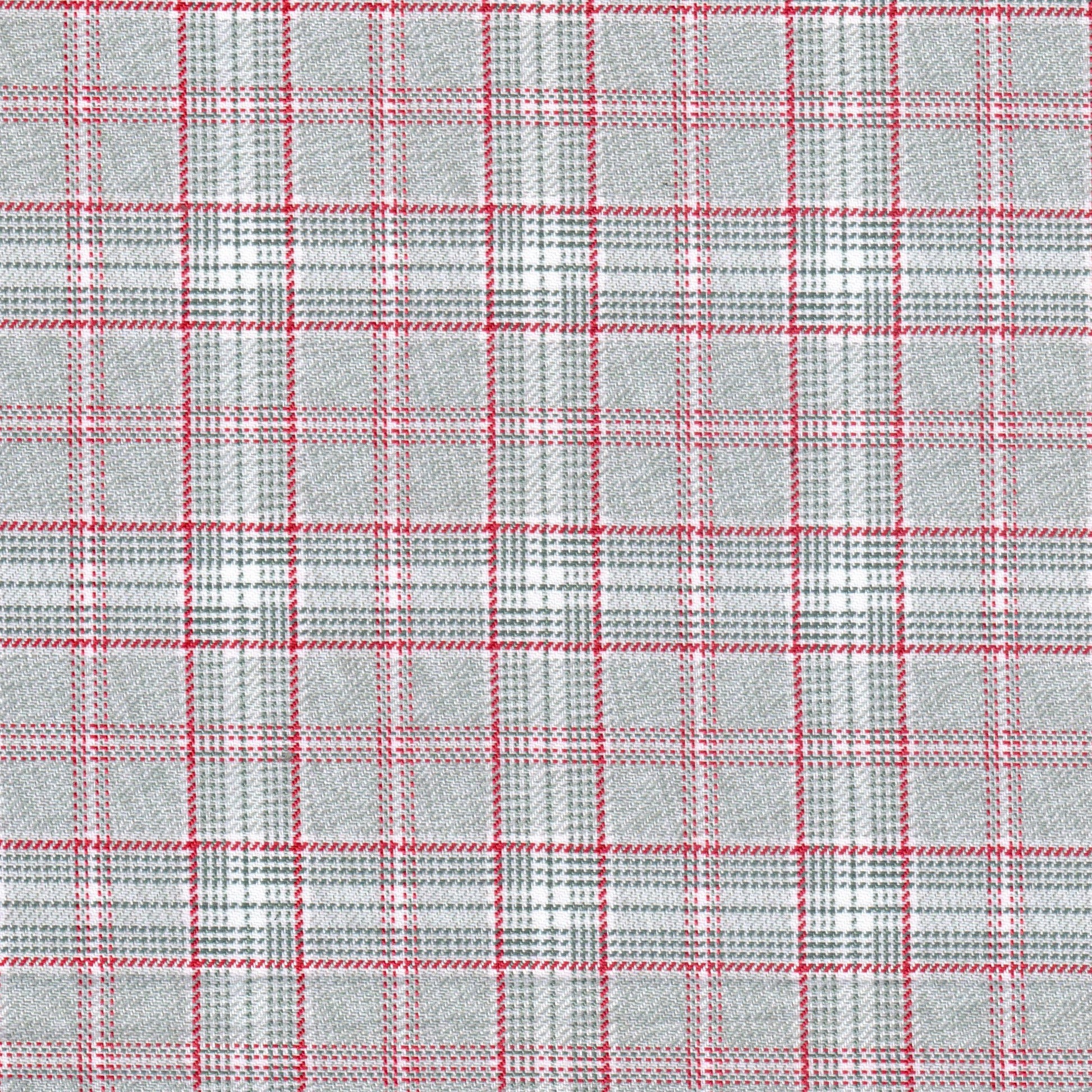 Tela poliéster diagonal SchoolLine, plaid gris con líneas rojas, ideal para uniformes escolares e institucionales