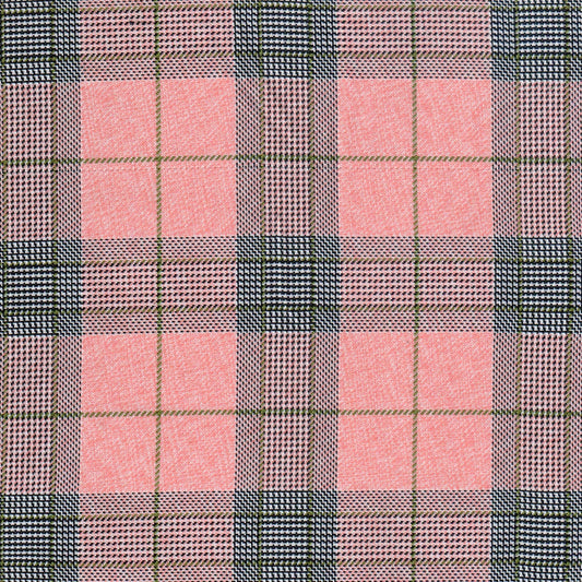 Tela de poliéster diagonal SchoolLine rosa con cuadros negro, ideal para uniformes escolares.