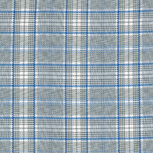 Tela poliéster diagonal gris con cuadros azules; ideal para uniformes escolares e institucionales, SchoolLine