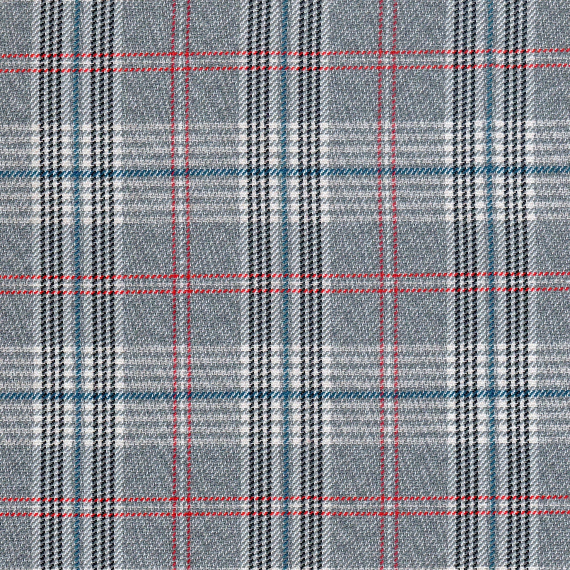 Tela de poliéster diagonal gris con diseño a cuadros rojo y azul, ideal para uniformes escolares; SchoolLine