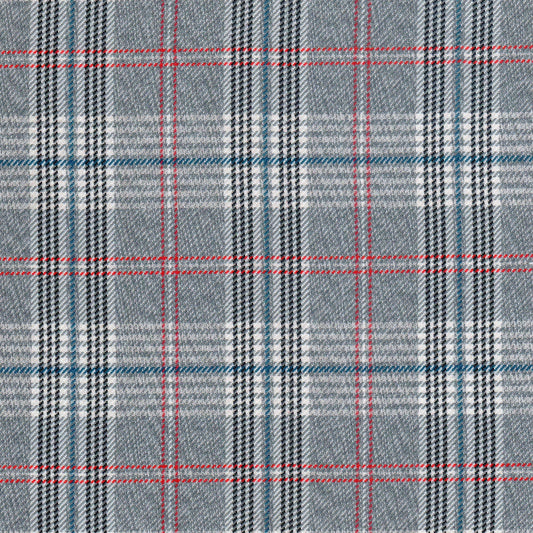 Tela de poliéster diagonal gris con diseño a cuadros rojo y azul, ideal para uniformes escolares; SchoolLine