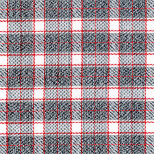 Tela de poliéster diagonal moline en cuadros azul, gris y rojo; ideal para uniformes escolares e institucionales SchoolLine.