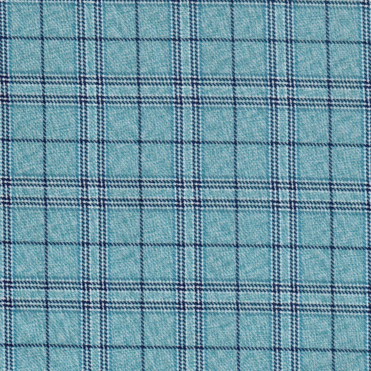 Tela de poliéster diagonal turquesa-azul marino con cuadro; ideal para uniformes escolares e institucionales, SchoolLine