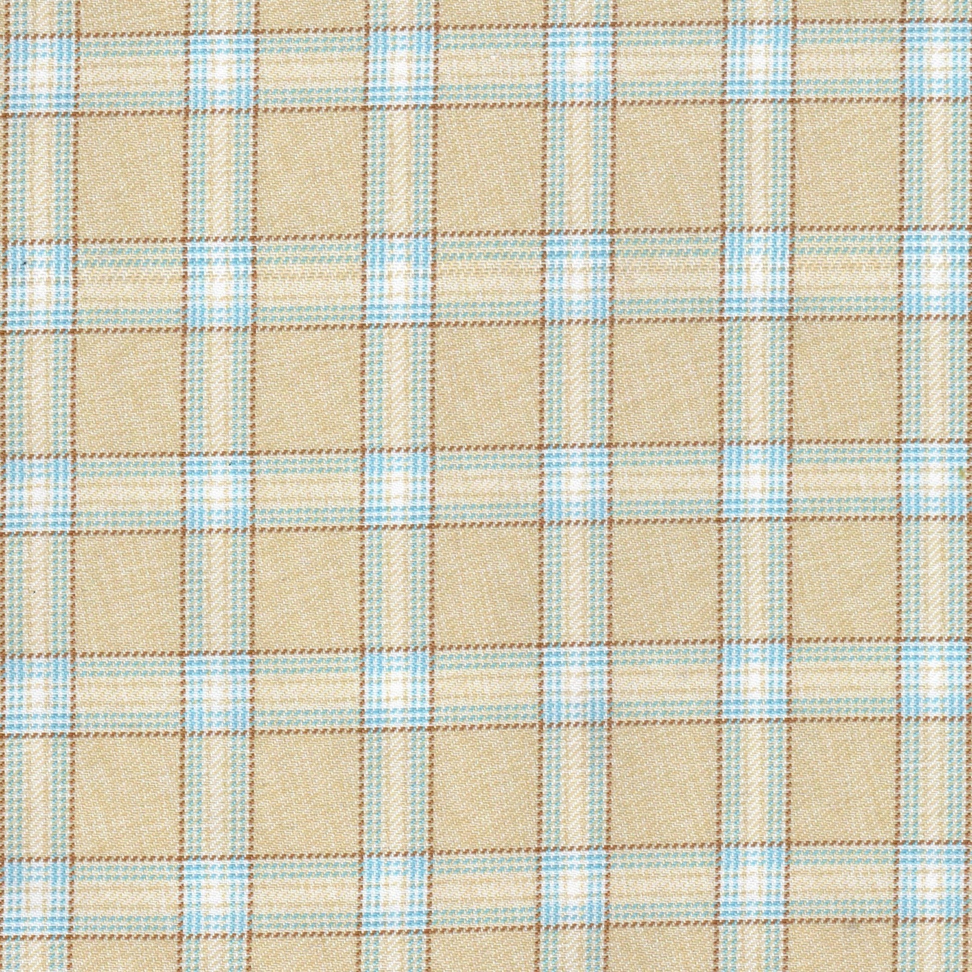 Tela diagonal de poliéster SchoolLine en beige con cuadros azules; ideal para uniformes escolares e institucionales.