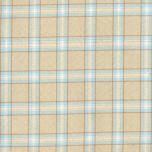 Tela diagonal de poliéster SchoolLine en beige con cuadros azules; ideal para uniformes escolares e institucionales.