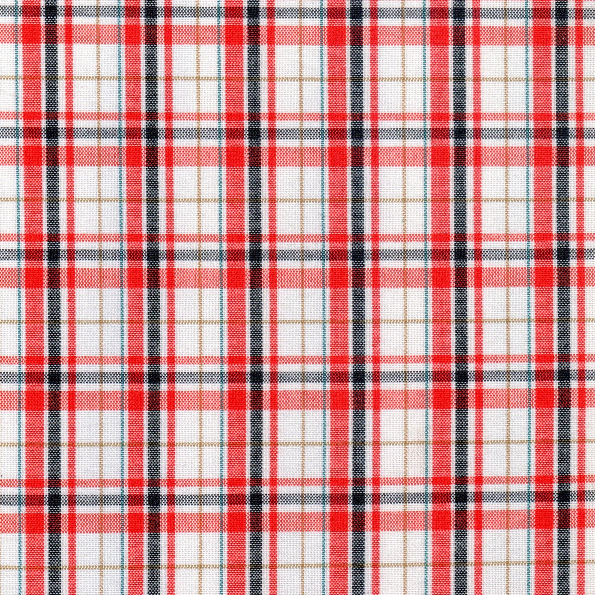 Tela Dacron especial School Line: cuadros escoceses rojos con negro y beige, ideal para uniformes escolares e institucionales