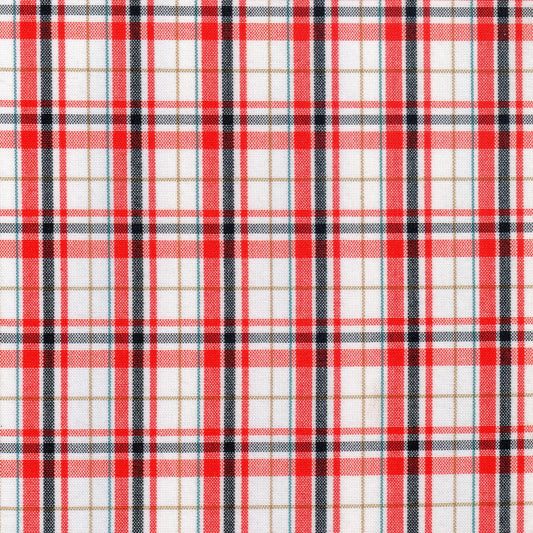 Tela Dacron especial School Line: cuadros escoceses rojos con negro y beige, ideal para uniformes escolares e institucionales