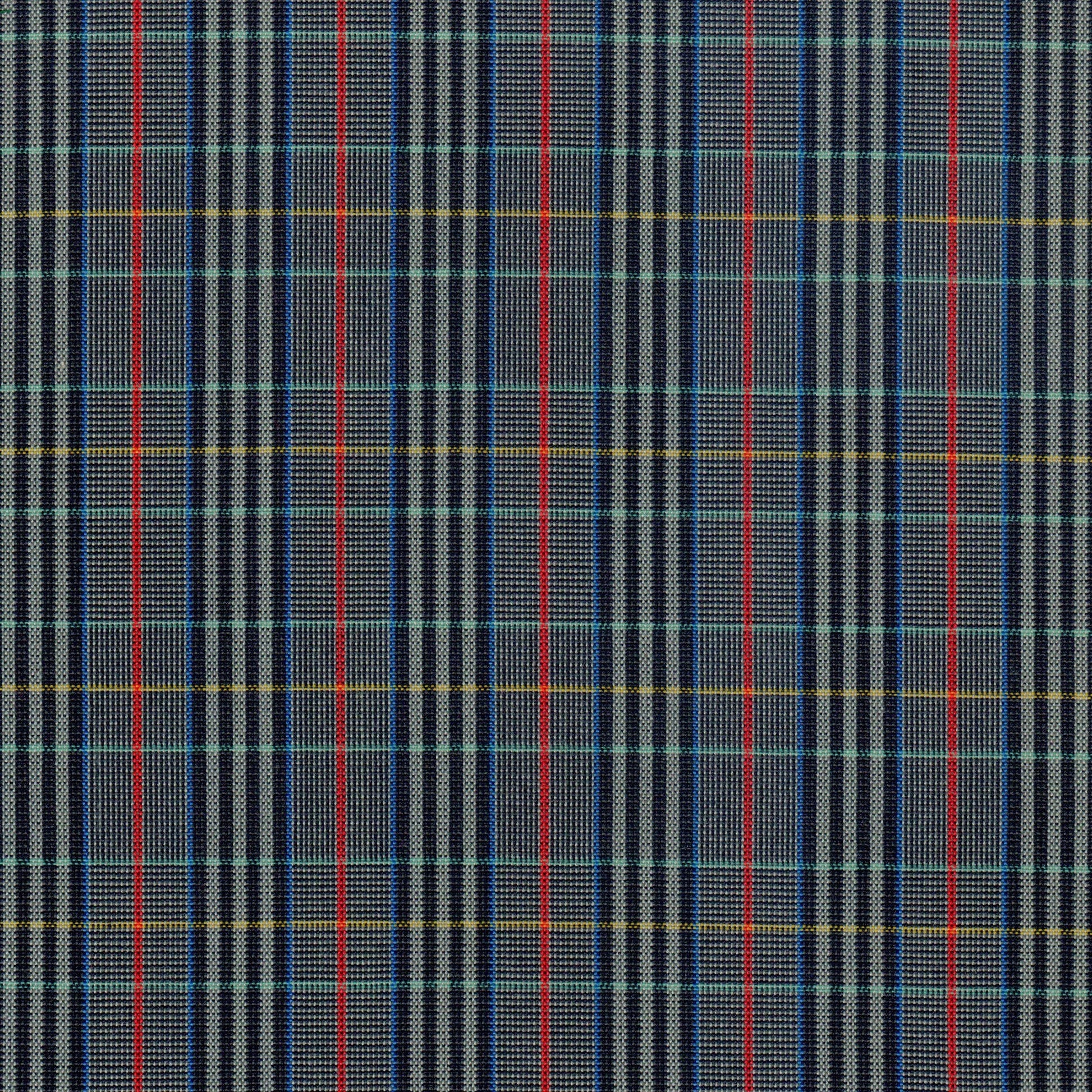 Tela SchoolLine 13012007 Dacron especial; poliéster a cuadros plaid azul marino/gris con líneas rojas y amarillas, para uniformes escolares.