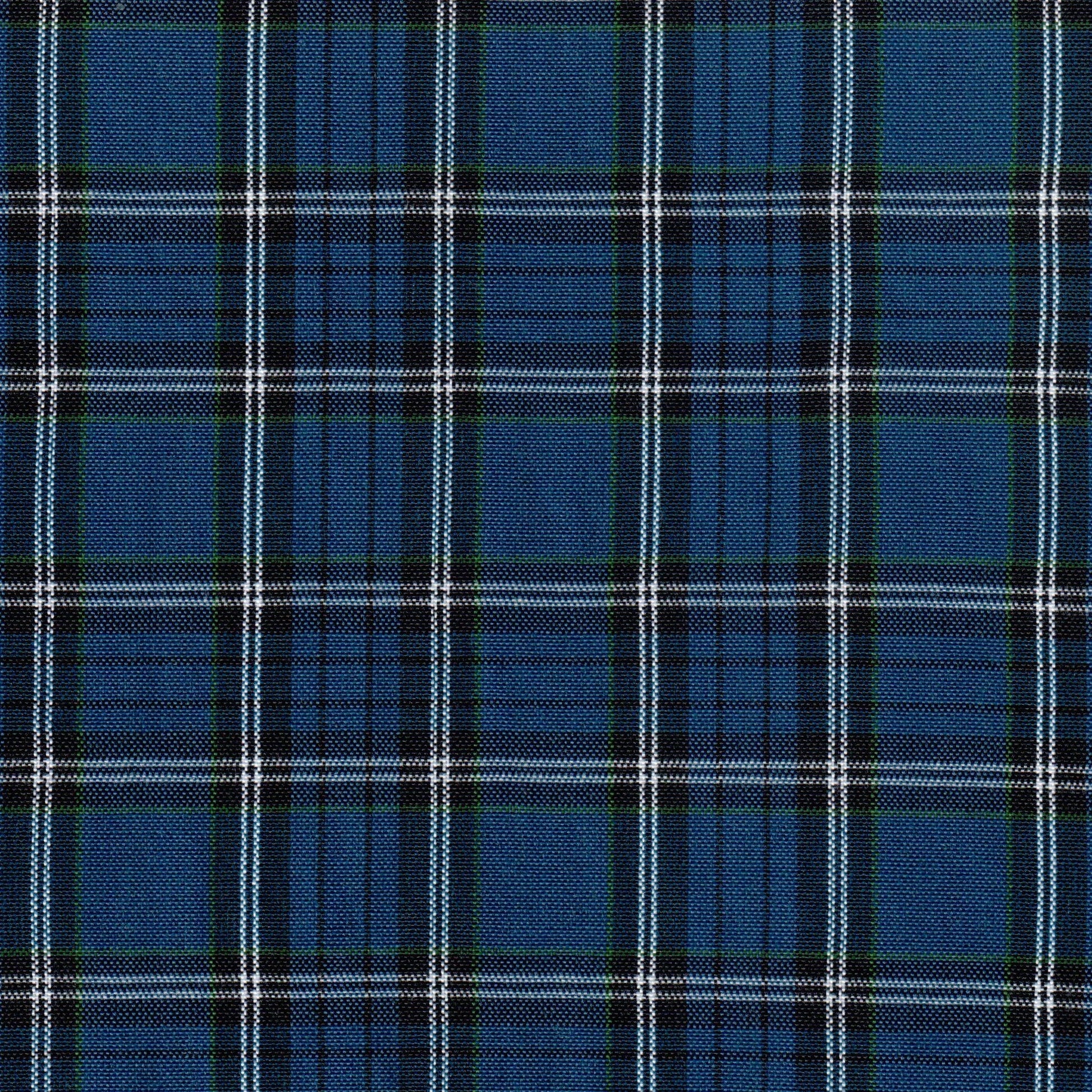 Tela SchoolLine 13012019 Dacron especial, tartán azul con líneas blancas y verde; ideal para uniformes escolares e institucionales.