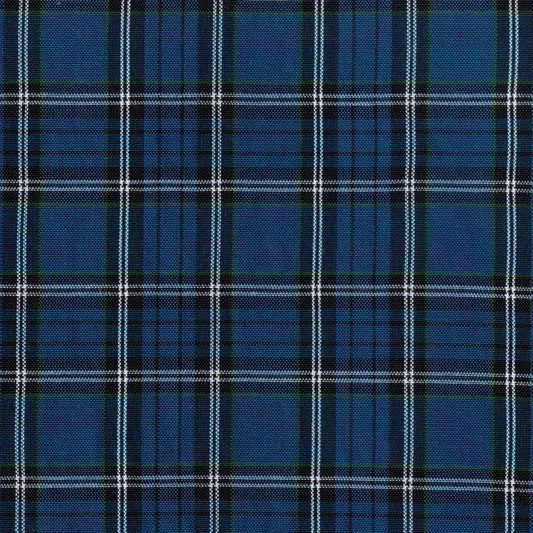 Tela SchoolLine 13012019 Dacron especial, tartán azul con líneas blancas y verde; ideal para uniformes escolares e institucionales.