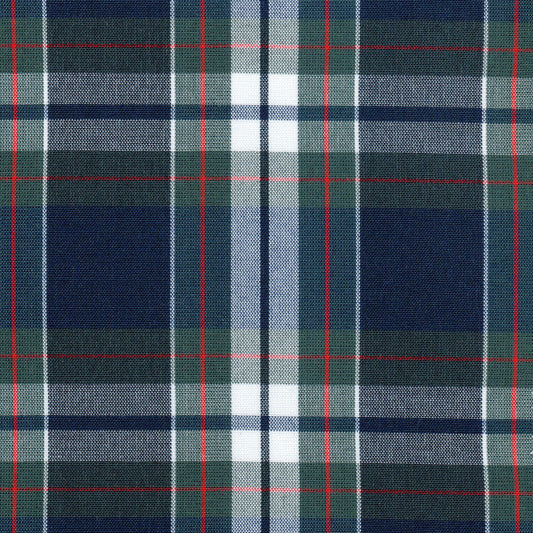 Tela SchoolLine 13012022 Dacron especial: tartán azul marino, verde y blanco con líneas rojas, ideal para uniformes escolares e institucionales.
