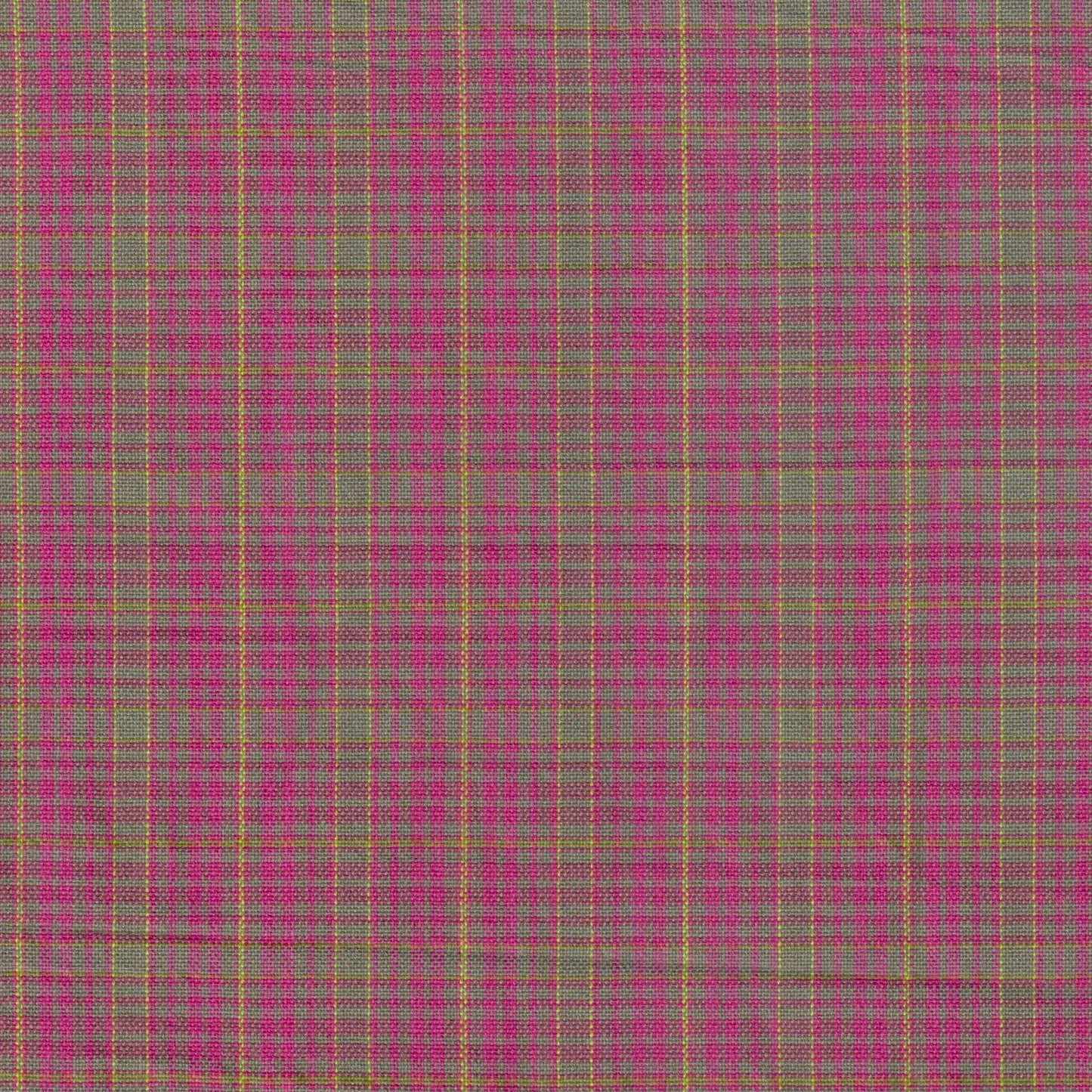 Tela SchoolLine 13012029 Dacron especial: tejido a cuadros rosa y verde oliva con líneas amarillas; ideal para uniformes escolares e institucionales.