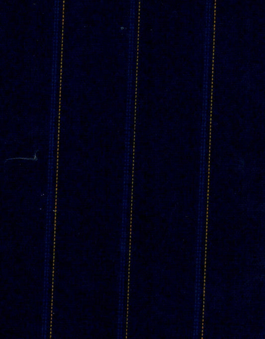 Tela 13012033 Dacron especial School Line, poliéster mezcla, azul marino con franjas azules y doradas; ideal para uniformes escolares e institucionales.
