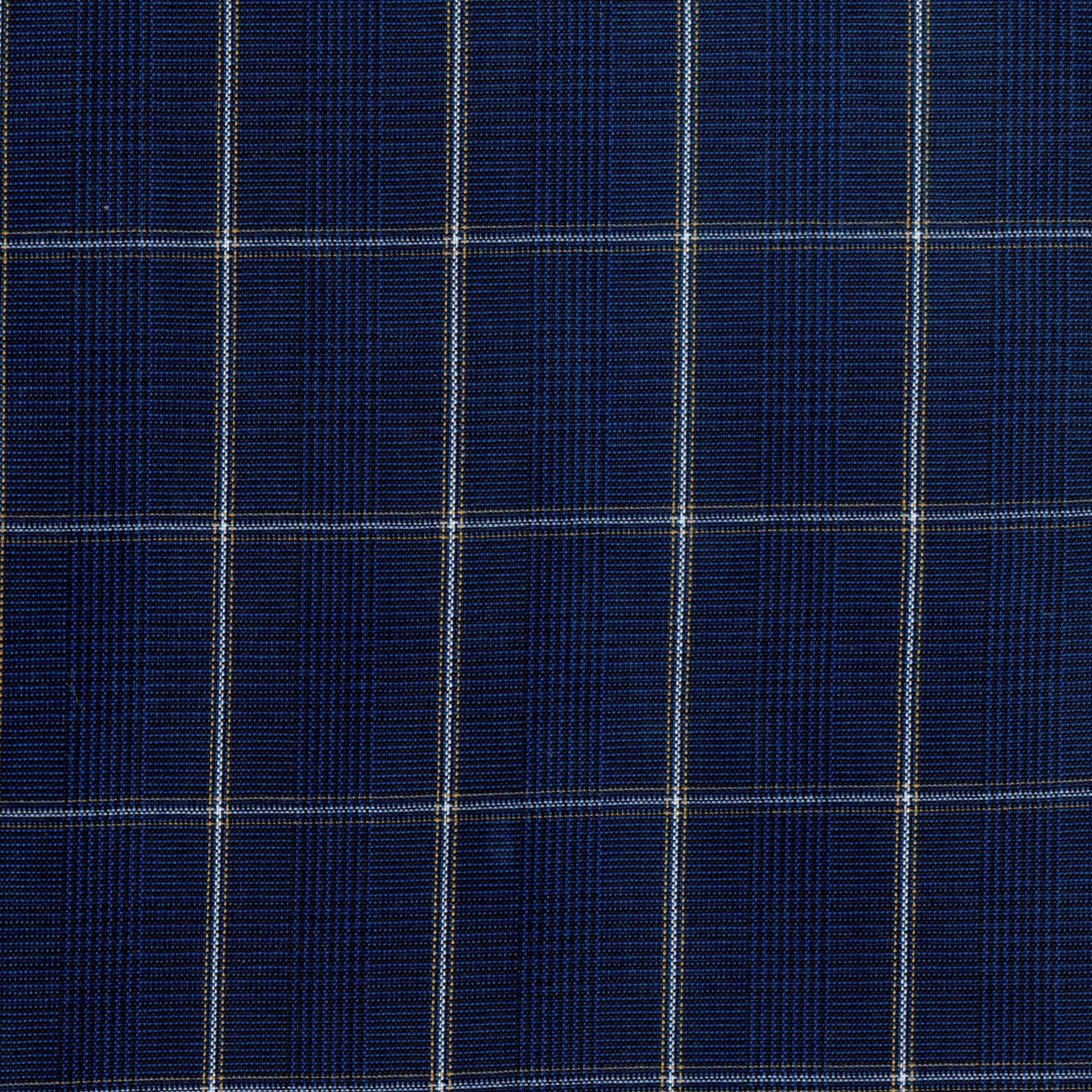 Tela SchoolLine 13012034, poliéster azul marino con tartán de líneas blancas, ideal para uniformes escolares e institucionales.