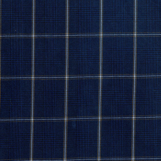 Tela SchoolLine 13012034, poliéster azul marino con tartán de líneas blancas, ideal para uniformes escolares e institucionales.