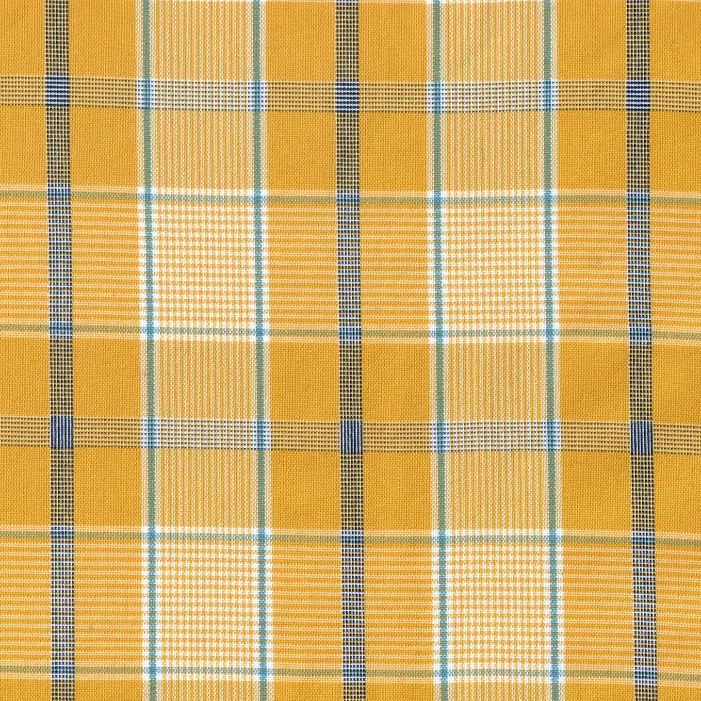 Tela Dacron especial SchoolLine, poliéster en tartán amarillo con cuadros azul/blanco, ideal para uniformes escolares e institucionales
