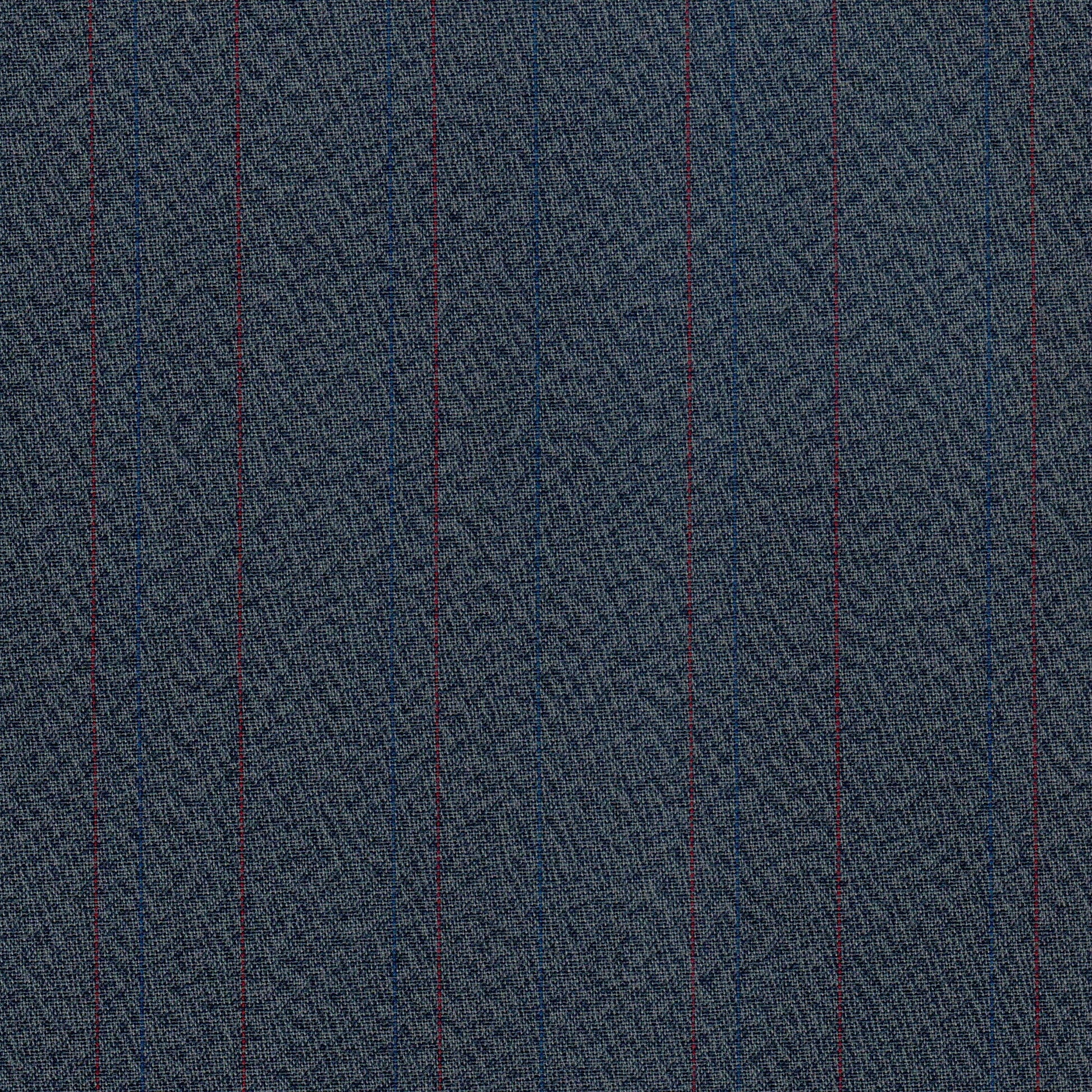 Tela azul marino con rayas verticales rojas finas, texturizada; ideal para uniformes escolares e institucionales, SchoolLine