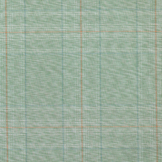 Tela moline verde oliva con cuadritos y líneas azul/naranja; ideal para uniformes escolares e institucionales SchoolLine.