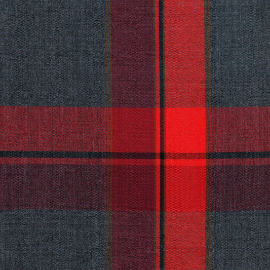 Tela Dacron 13014001 de SchoolLine, tela jaspeada a cuadros navy y rojo para uniformes escolares.