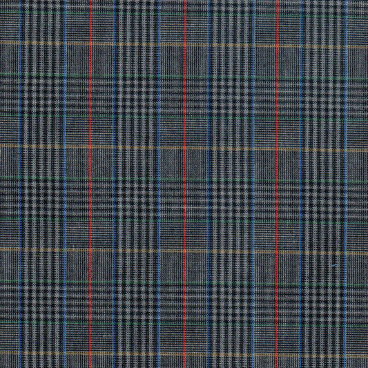 Tela SchoolLine Dacron uniforme jaspeado azul marino y gris, estampado plaid para uniformes escolares.