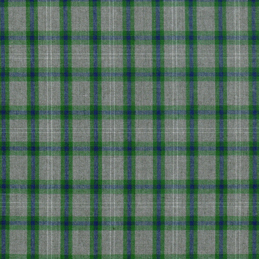 Tela Dacron uniforme jaspeado SchoolLine en cuadros verde, azul y gris, ideal para uniformes escolares.