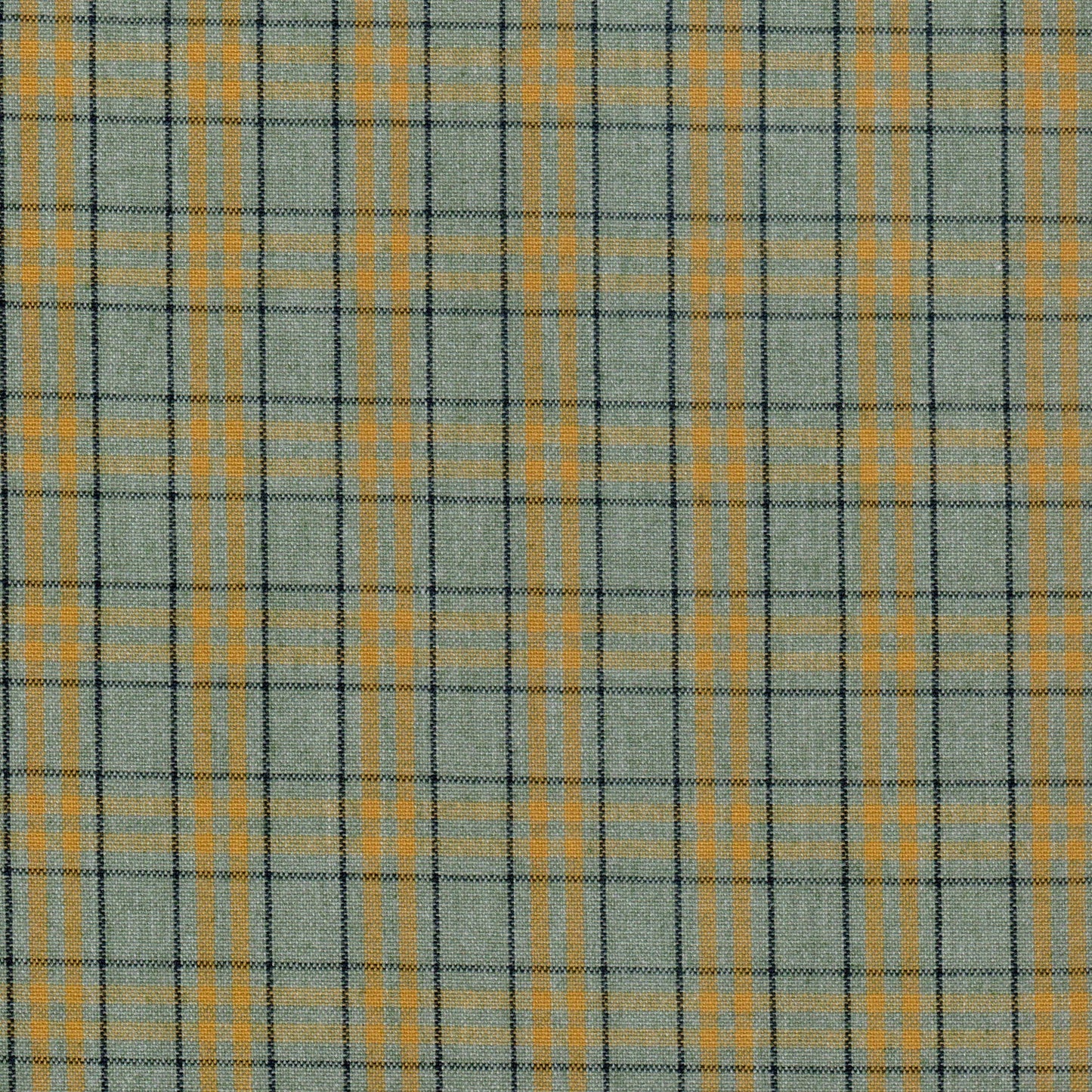 Tela jaspeada Dacron SchoolLine en verde gris con cuadros amarillos, ideal para uniformes escolares.