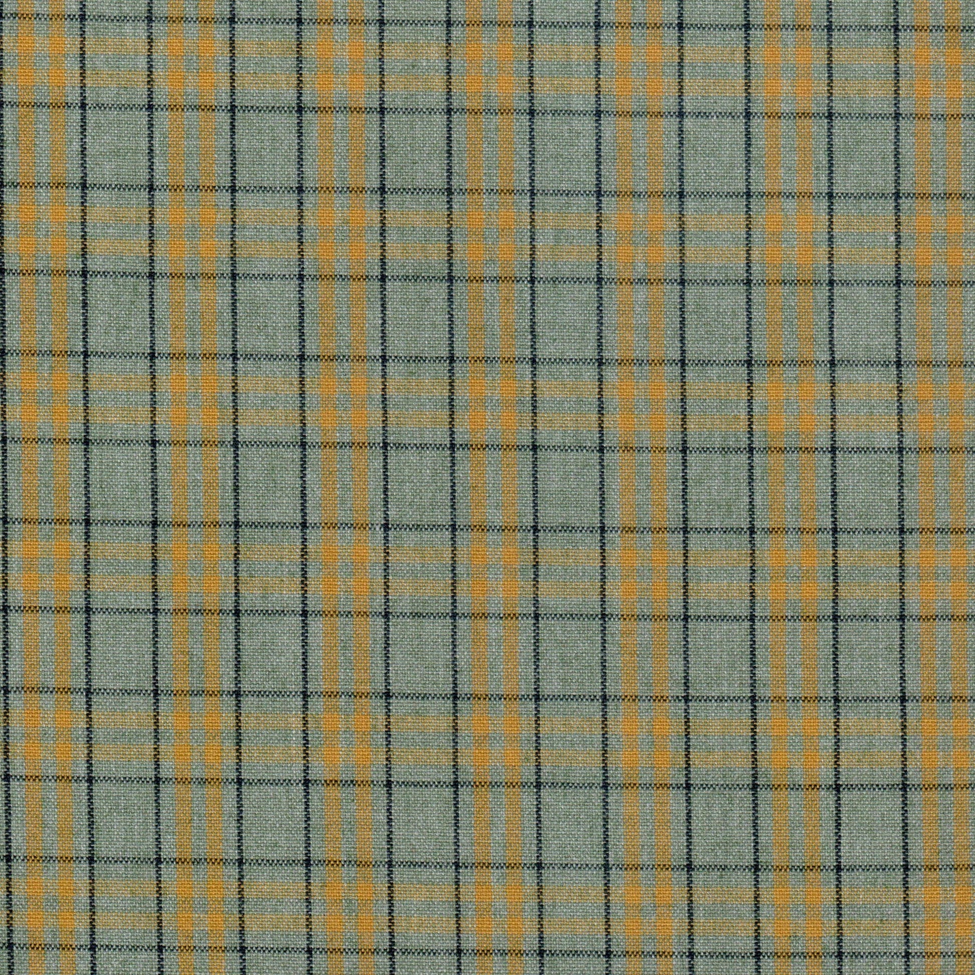 Tela jaspeada Dacron SchoolLine en verde gris con cuadros amarillos, ideal para uniformes escolares.