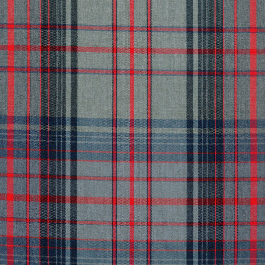 Tela 13014032 Dacron jaspeado SchoolLine en tartán rojo, azul y gris, perfecta para uniformes escolares e institucionales.