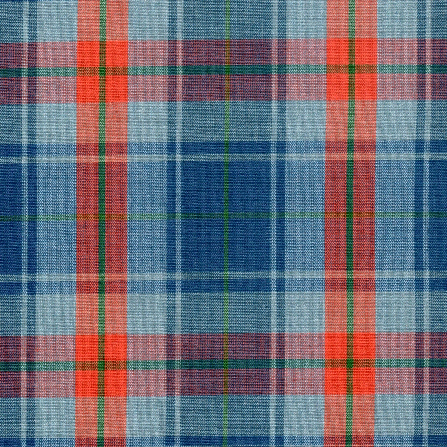 Tela jaspeada azul con cuadros naranja y verde; tela para uniformes escolares e institucionales de SchoolLine.