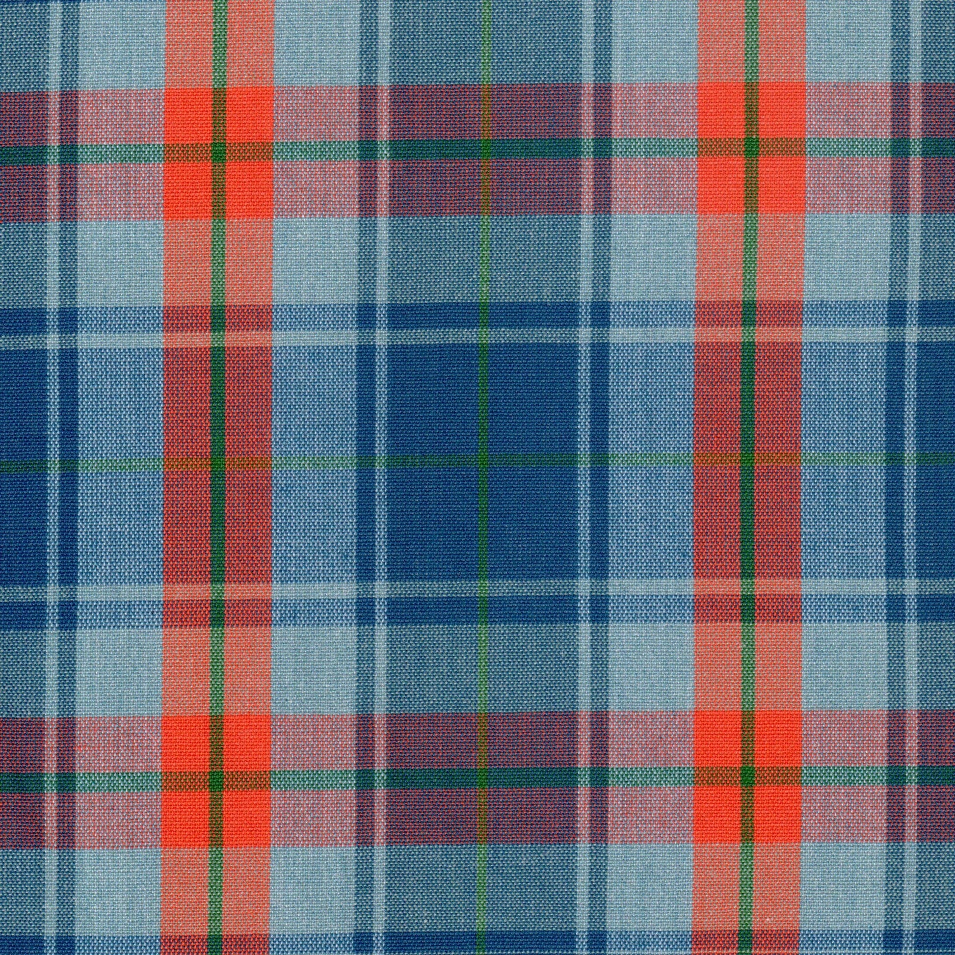 Tela jaspeada azul con cuadros naranja y verde; tela para uniformes escolares e institucionales de SchoolLine.