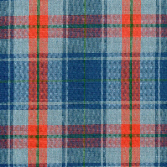 Tela jaspeada azul con cuadros naranja y verde; tela para uniformes escolares e institucionales de SchoolLine.