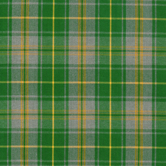 Tela 13014044 Dacron jaspeada SchoolLine; tela a cuadros verde, gris y líneas amarillas, ideal para uniformes escolares e institucionales.