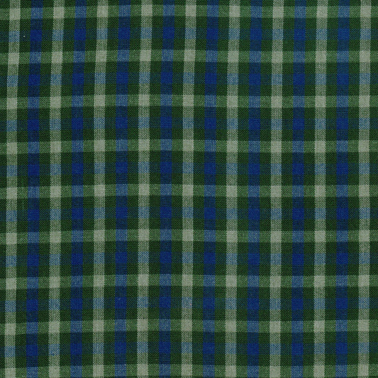 Tela 13014046 Dacron SchoolLine, plaid verde, azul y gris en cuadros, ideal para uniformes escolares e institucionales.