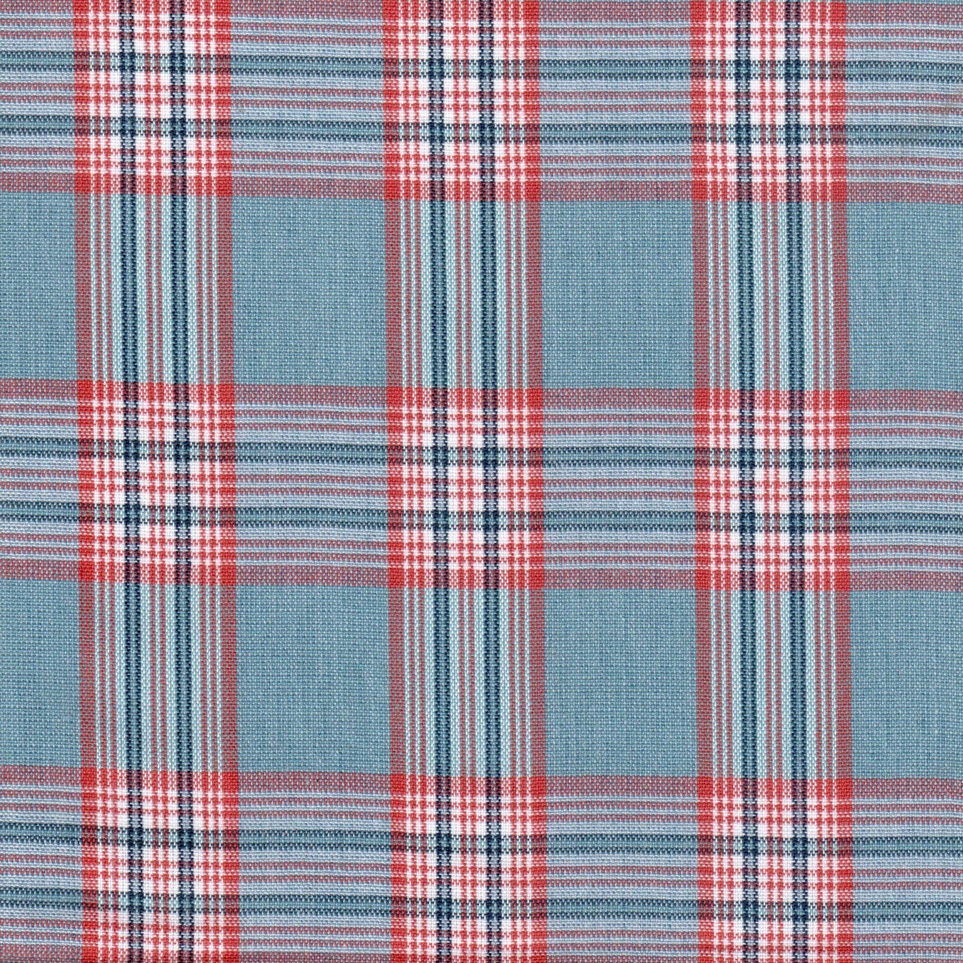 Tela 13014063 Dacron SchoolLine; tejido jaspeado rojo y azul con tartán, ideal para uniformes escolares e institucionales.