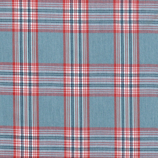 Tela 13014063 Dacron SchoolLine; tejido jaspeado rojo y azul con tartán, ideal para uniformes escolares e institucionales.