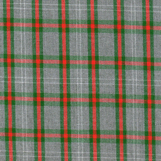 Tela Dacron SchoolLine gris jaspeado con cuadros rojo y verde; ideal para uniformes escolares e institucionales