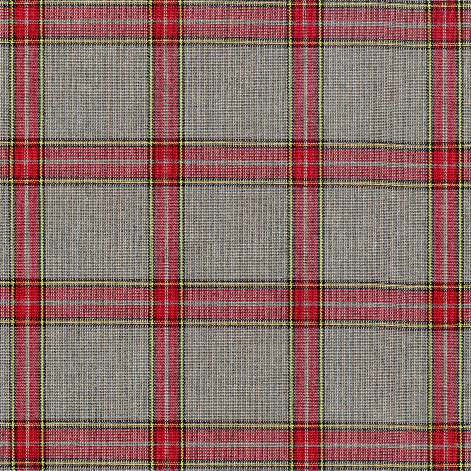 Tela Dacron SchoolLine uniforme jaspeado con patrón escocés rojo, gris y amarillo, ideal para uniformes escolares.