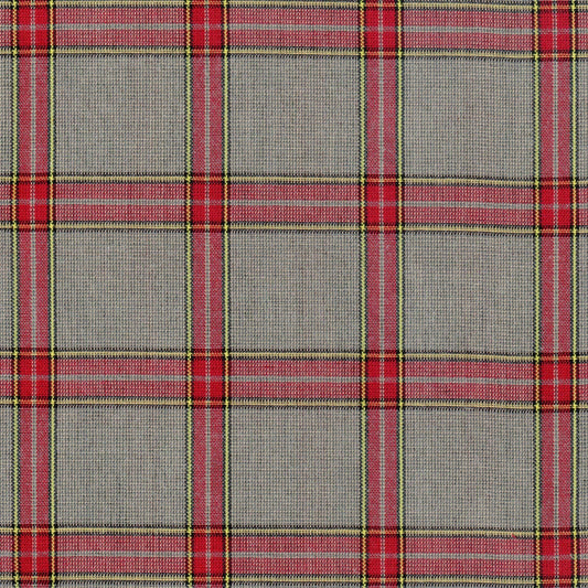 Tela Dacron SchoolLine uniforme jaspeado con patrón escocés rojo, gris y amarillo, ideal para uniformes escolares.