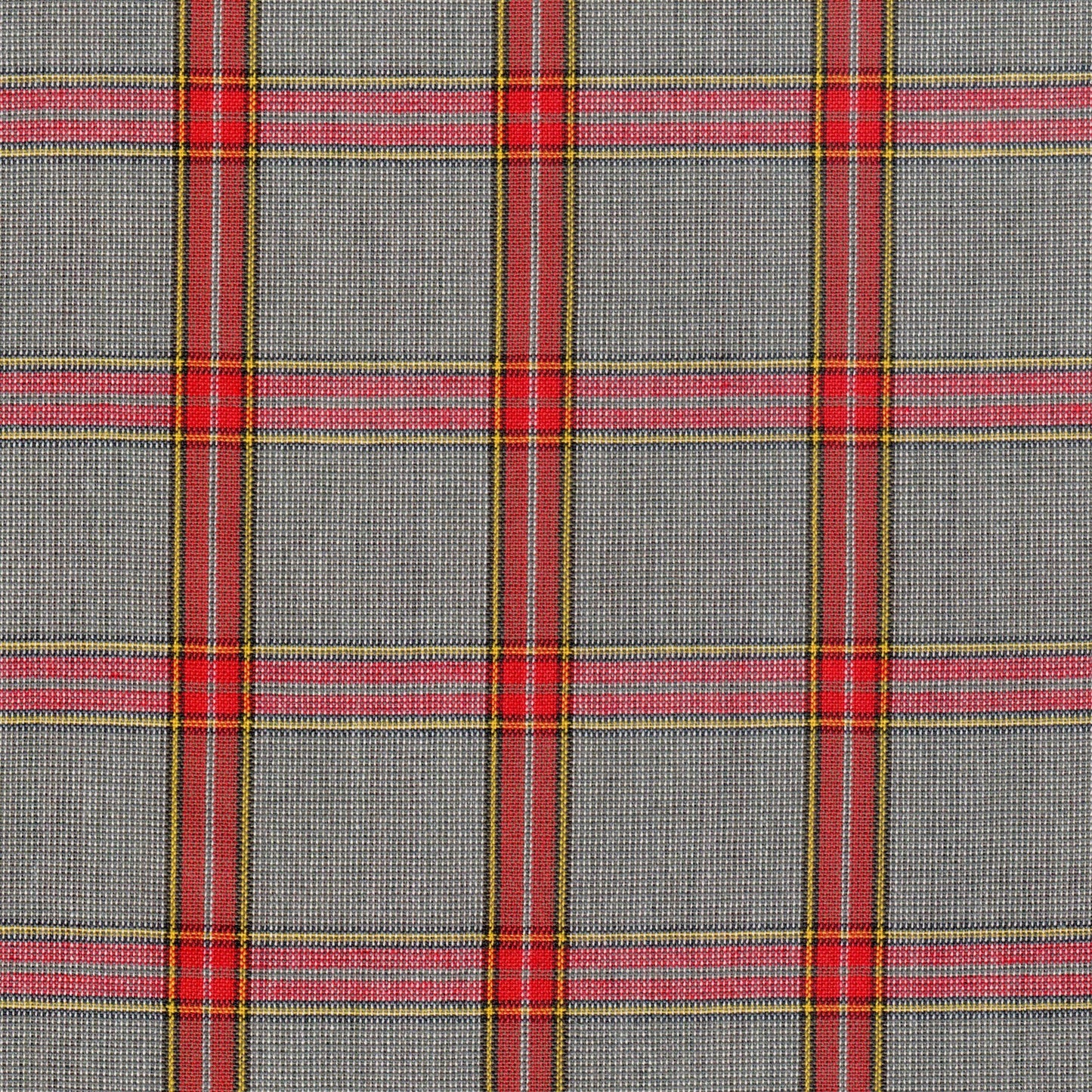 Tela 13014070 Dacron uniforme jaspeado en rojo y gris con cuadros y líneas amarillas, ideal para uniformes escolares e institucionales SchoolLine.