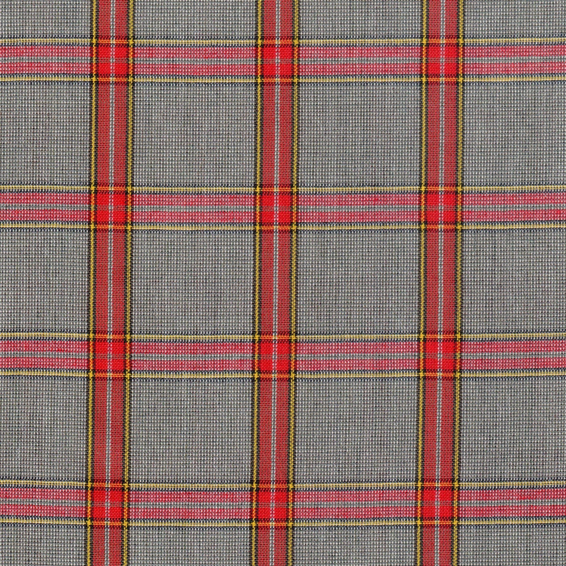 Tela 13014070 Dacron uniforme jaspeado en rojo y gris con cuadros y líneas amarillas, ideal para uniformes escolares e institucionales SchoolLine.