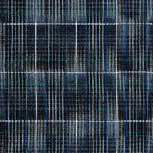 Tela SchoolLine Dacron jaspeado en azul marino y gris con diseño a cuadros, ideal para uniformes escolares e institucionales.