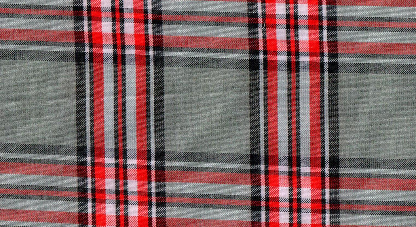 Tela SchoolLine 13014078 Dacron jaspeada en cuadros rojos y grises, ideal para uniformes escolares e institucionales.