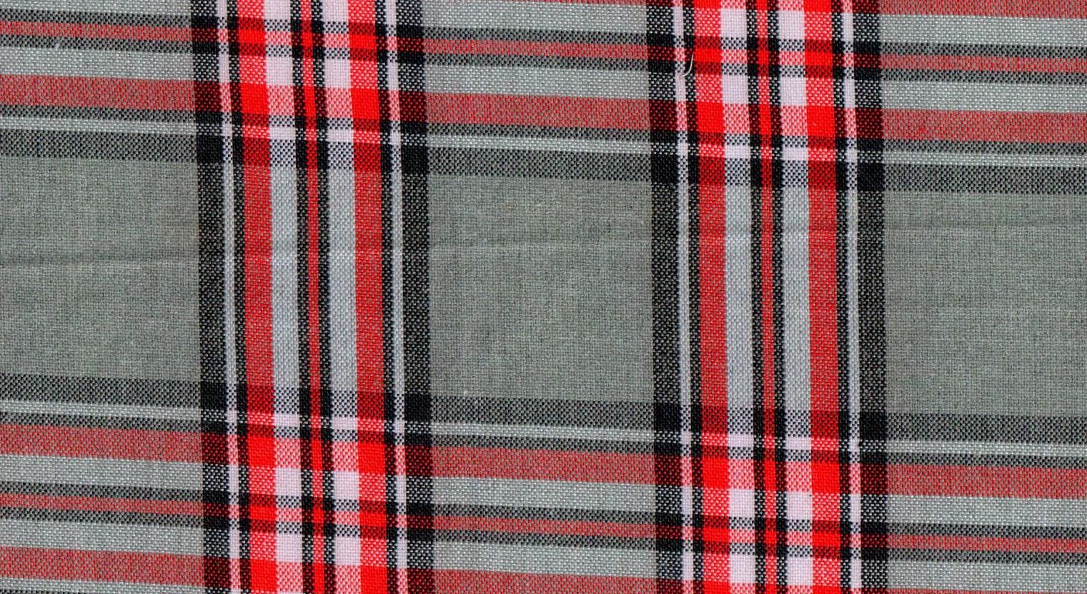 Tela SchoolLine 13014078 Dacron jaspeada en cuadros rojos y grises, ideal para uniformes escolares e institucionales.