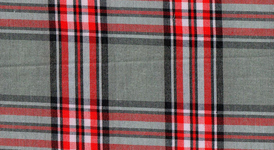 Tela SchoolLine 13014078 Dacron jaspeada en cuadros rojos y grises, ideal para uniformes escolares e institucionales.