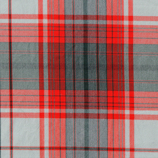 Tela Dacron uniforme jaspeado SchoolLine en rojo y gris con diseño plaid, ideal para uniformes escolares.