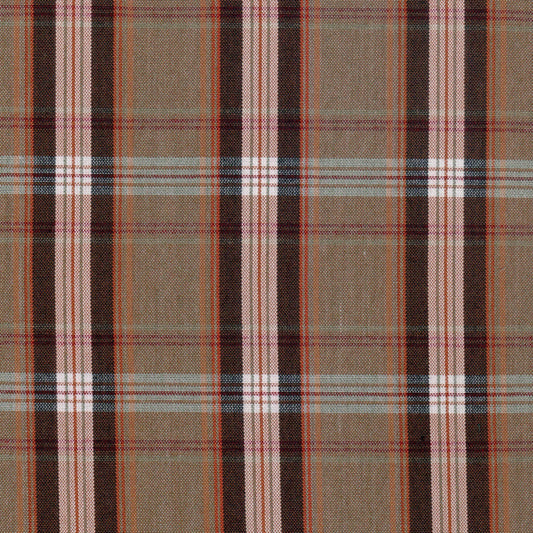 Tela 13014089 Dacron SchoolLine jaspeado a cuadros escoceses en beiges y marrones con rayas rojas; ideal para uniformes escolares.